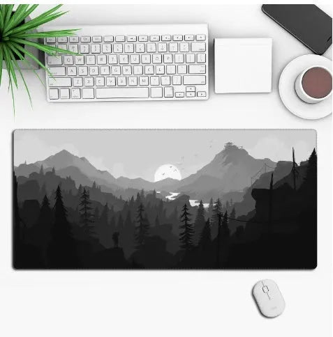 Custom anime graphic gaming mouse pad with non-slip rubber base on a wooden desk.