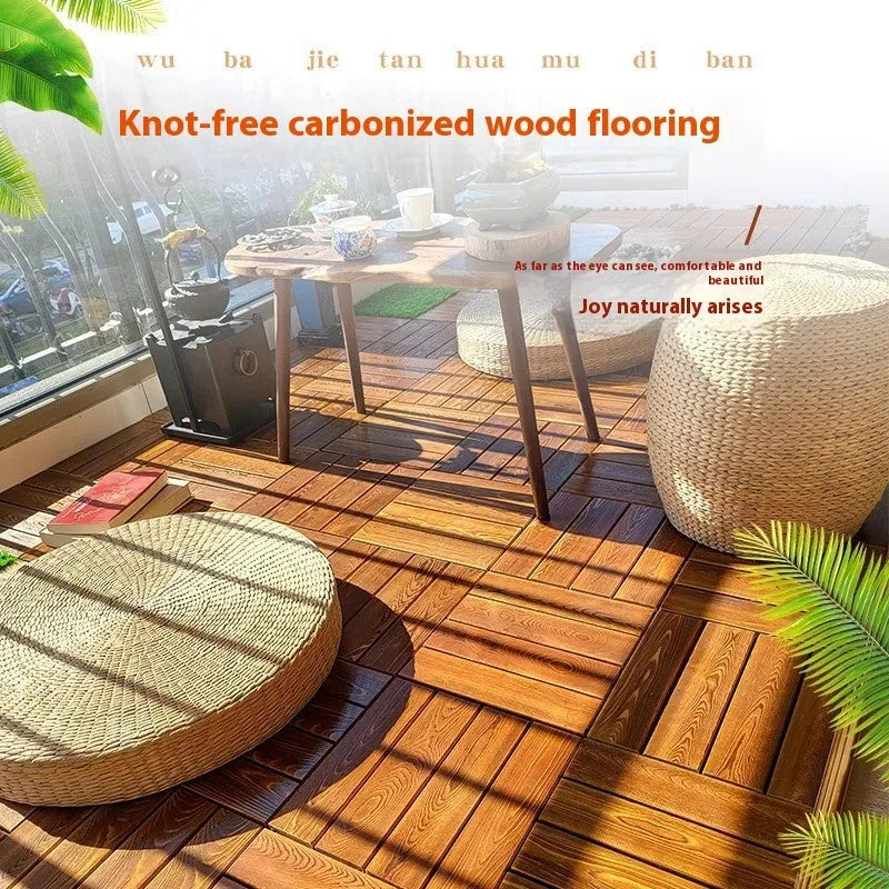 Square camphor pine floor tile with brushed wax-oil finish, shown in 30cm x 30cm size.