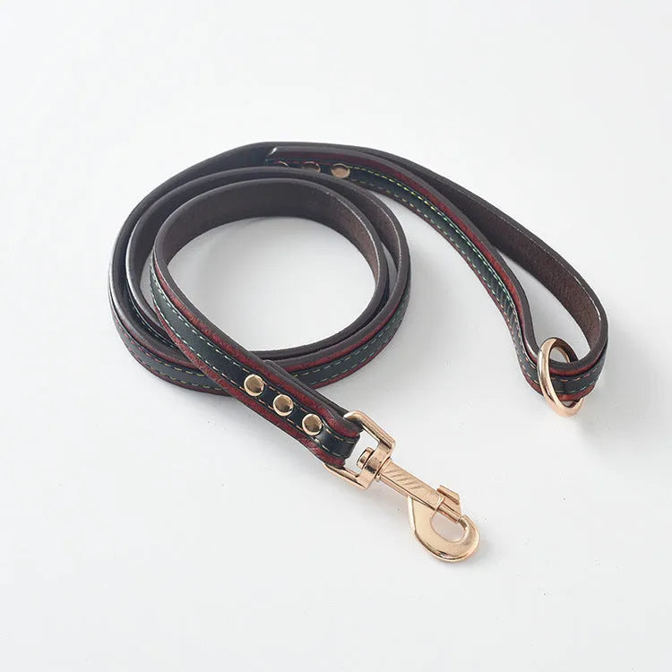 PU dog leash and collar set in black, red, yellow, or coffee, with 120x2cm lead and 48-68cm collar options