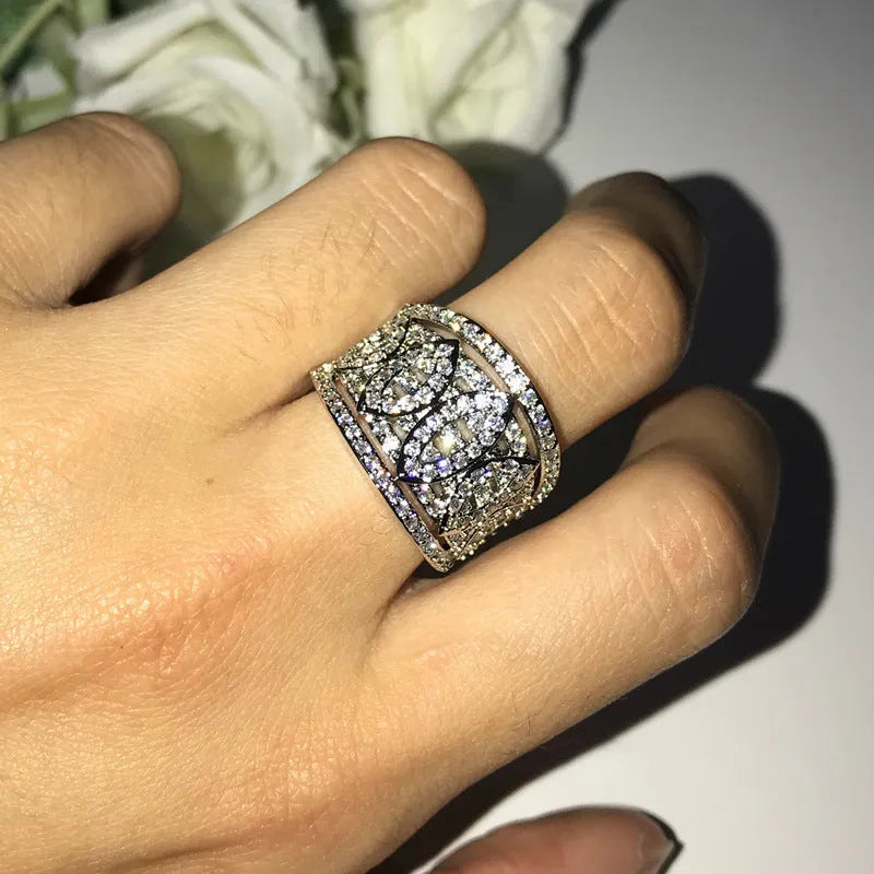 Personalized zircon micro setting ring in picture colour alloy, shown as a women's fashion ring in sizes No 6 to No 10