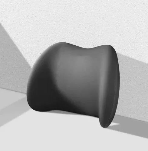 Black memory cotton car headrest and waist support cushion set on a car seat.