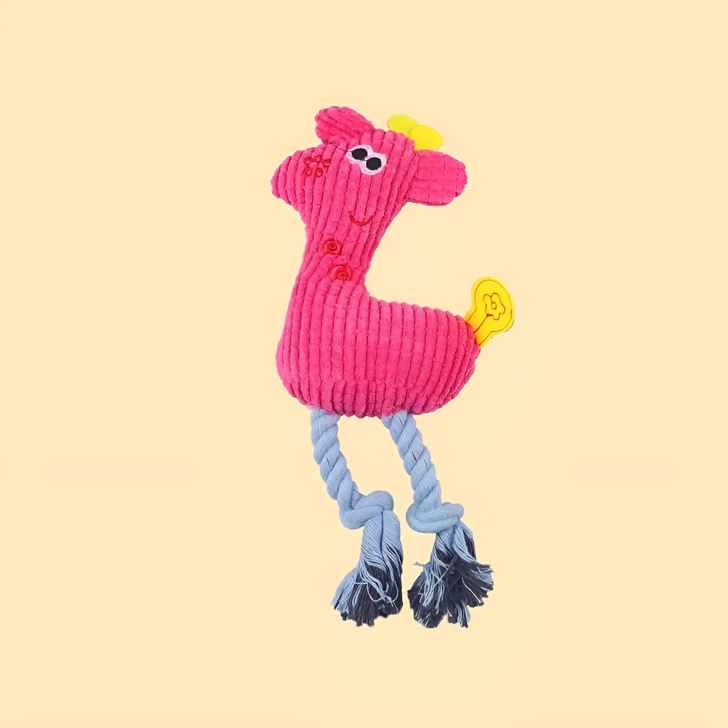 Blue deer shaped plush dog toy with corn grain texture on a white background