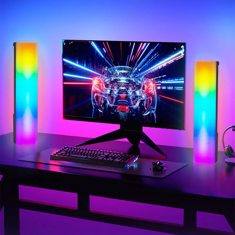 Black and white 3D RGB music voice-activated table-top ambiance lamp with USB cable