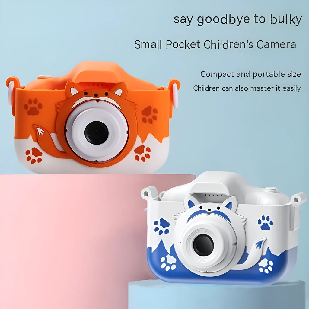 Orange and blue children's HD cartoon digital camera with compact design and game functions