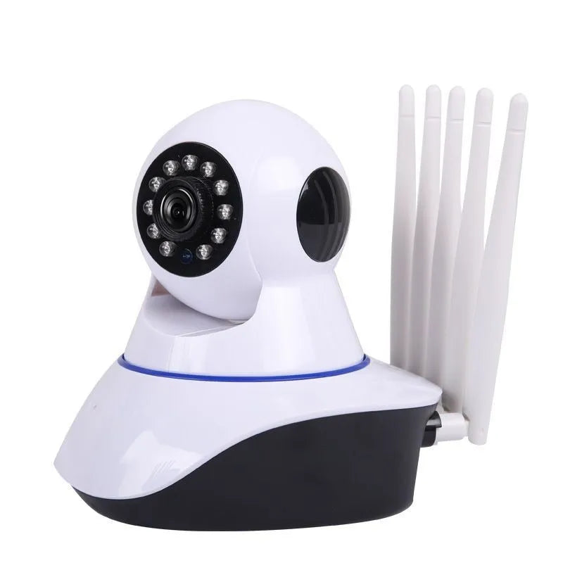 White dome-style wireless security camera with 1MP HD resolution for indoor and outdoor monitoring.
