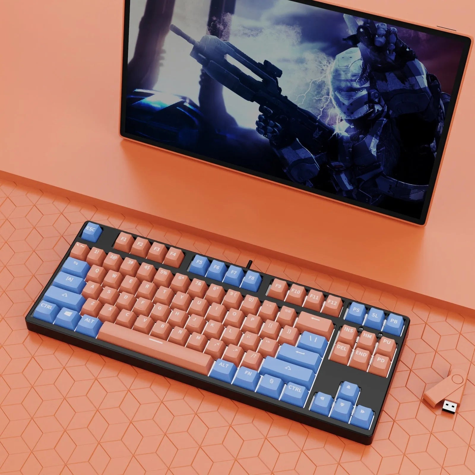 87-key mechanical gaming keyboard with dual-colour backlighting and metal chassis