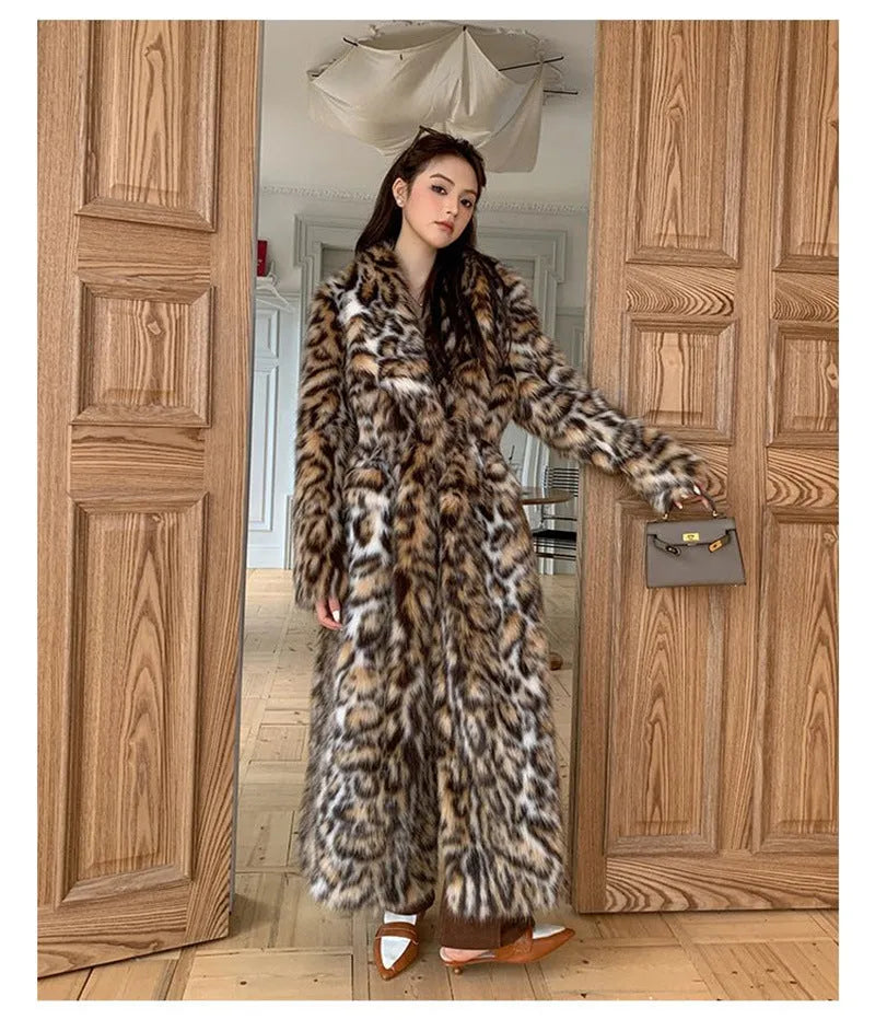 Faux fur coat with fur collar available in mid-length or long style with pockets