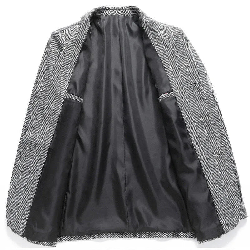 Men's solid colour loose fit wool blend coat for spring and autumn in grey