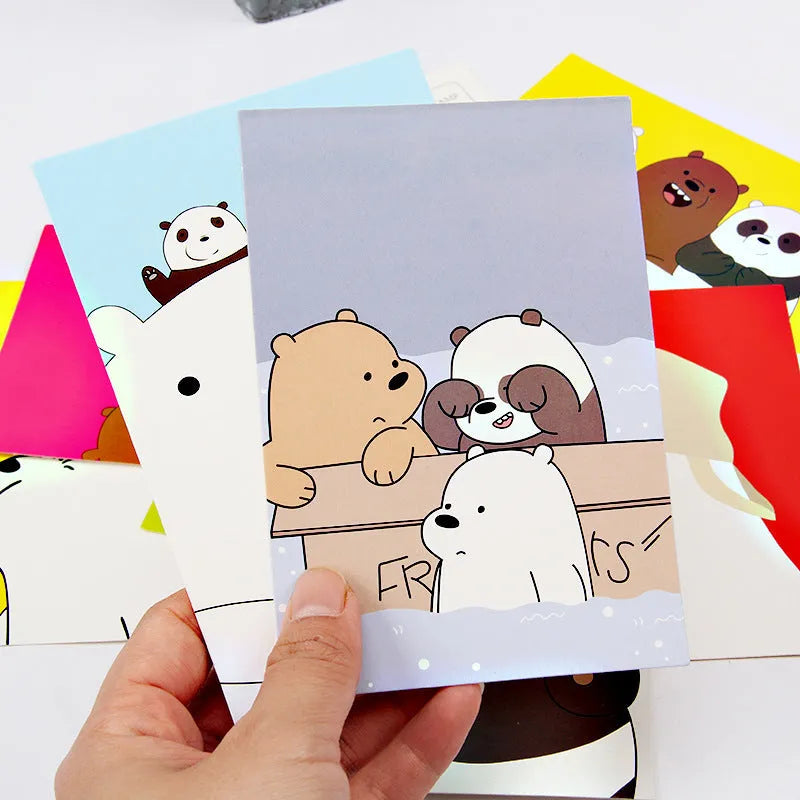 Set of nine retro-style cartoon postcards showing Paris landmarks like the Eiffel Tower.