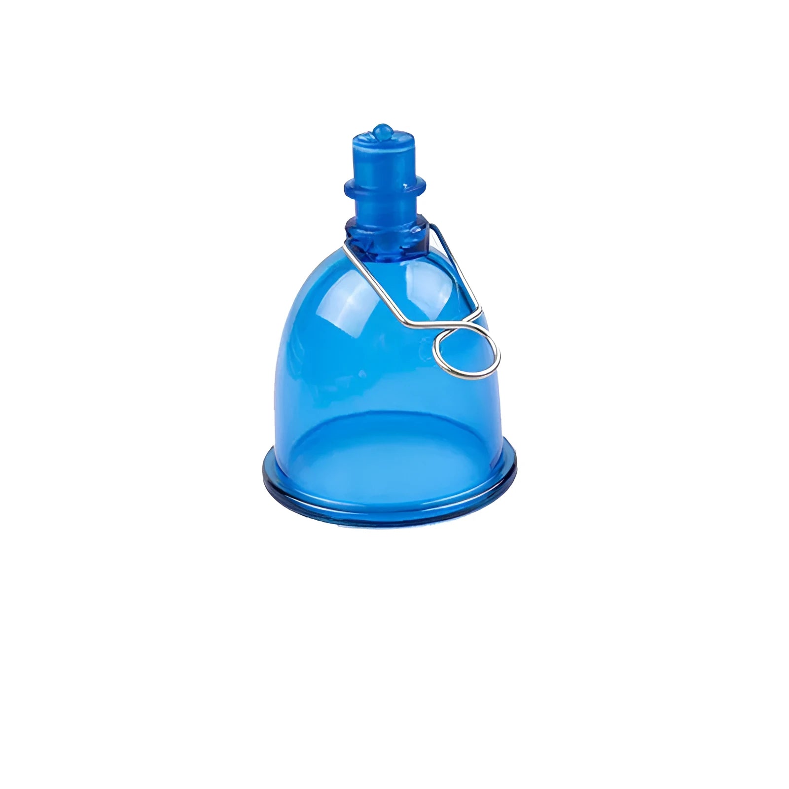 Blue silicone male masturbator cup in small, medium, and large sizes