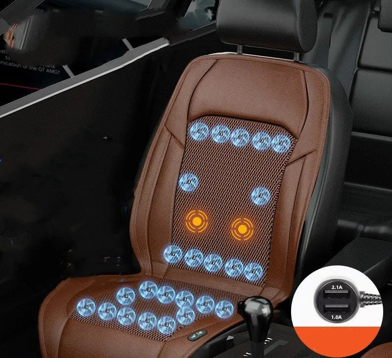 Car seat ventilation cushion with integrated cooling fans in black colour