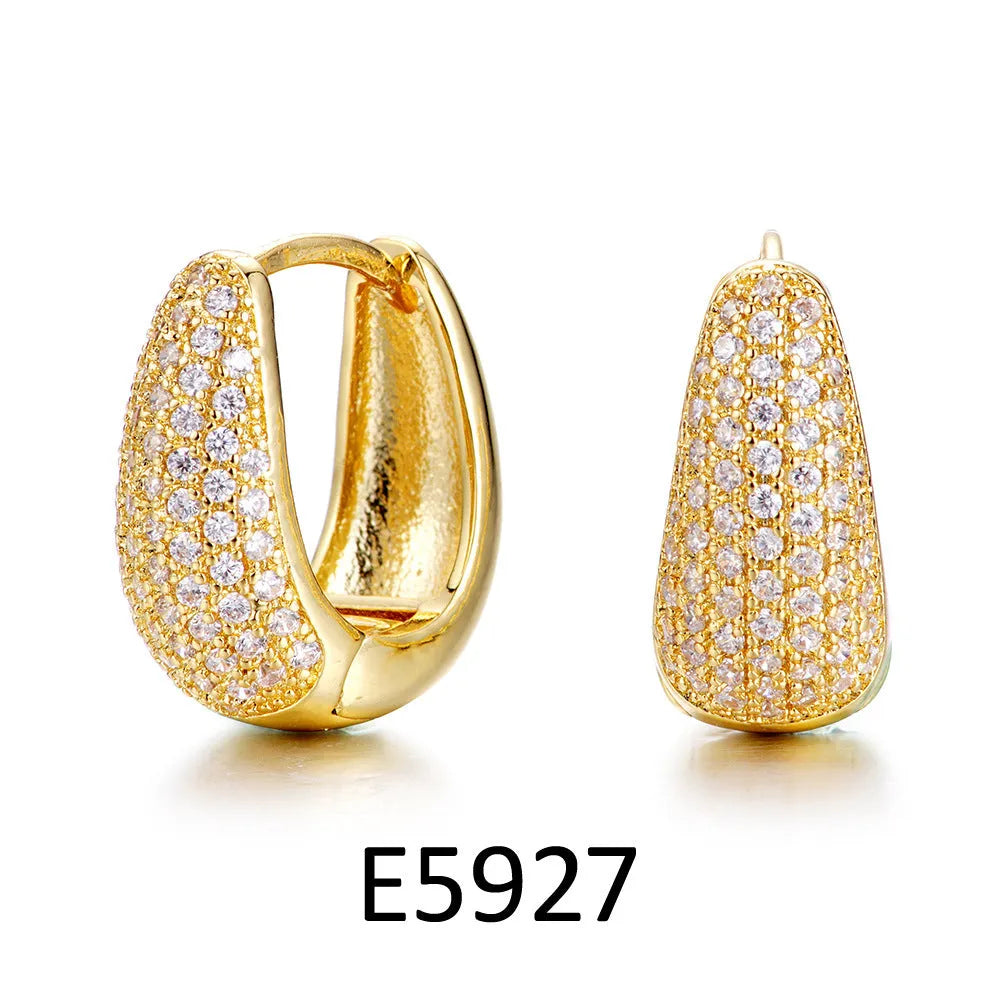 Brass gold plated heart shape zircon ear clip earrings with gang drill elements