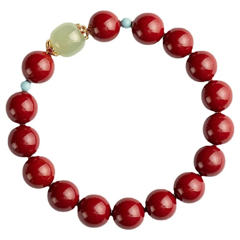 Cinnabar Hetian Jade geometric ellipse bead bracelet in purple gold sand colour with coated metal components