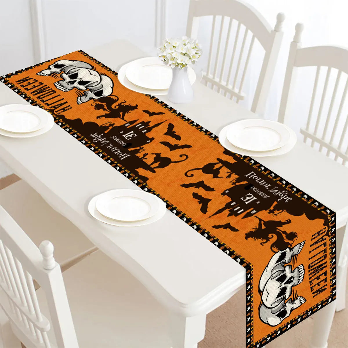 Halloween table runner single-sided bunting polyester linen-look fabric 30x182cm digital print