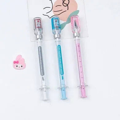 Vaccine design novelty gel pen with plastic construction and black 0.5mm refill