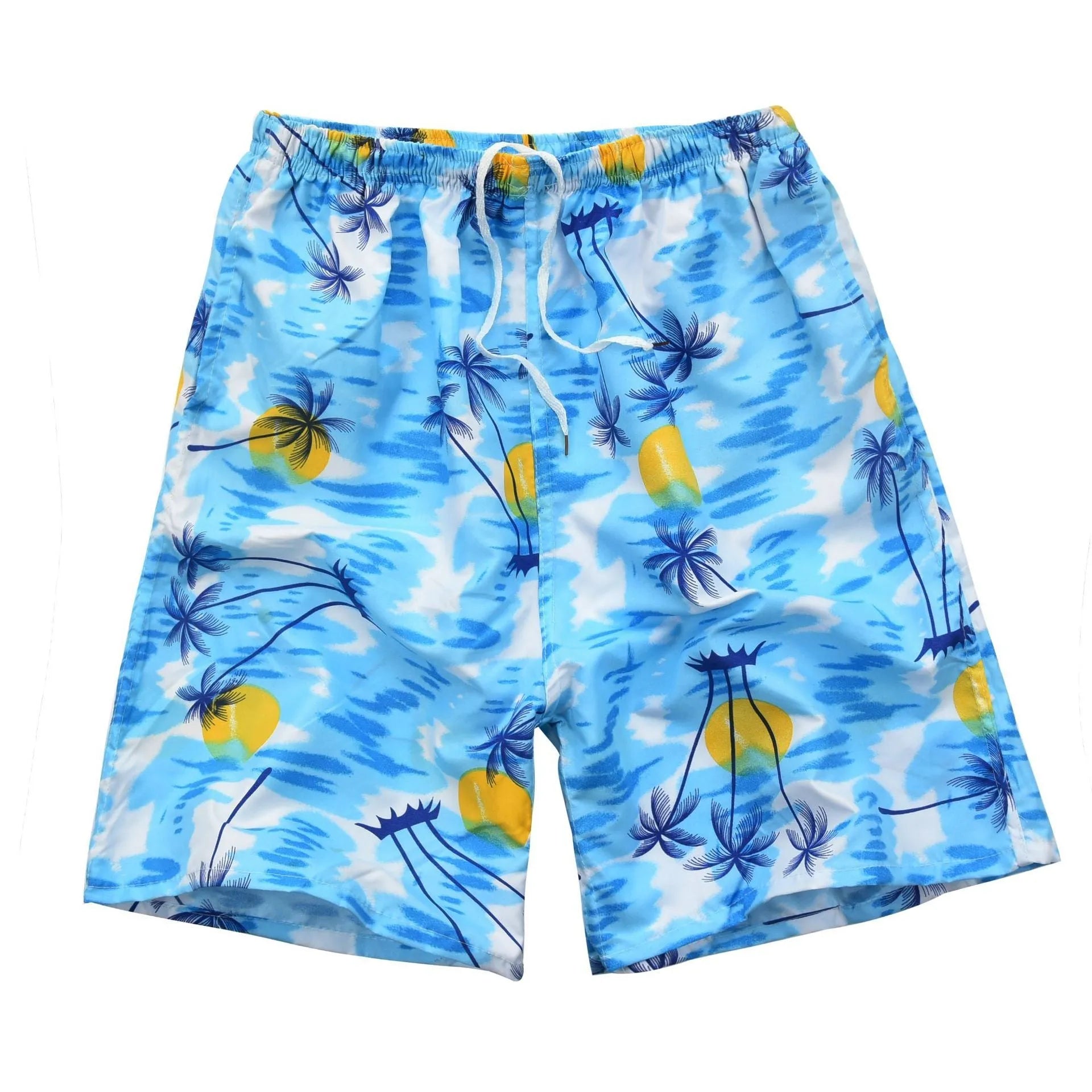 Men's floral print five-point swimming trunks in polyester fabric for pool and beach use