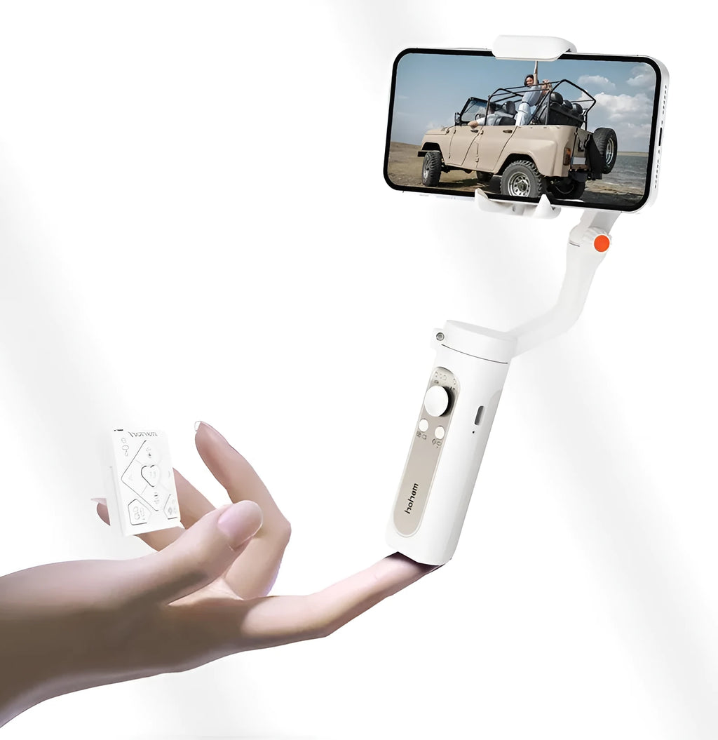 Smart anti-shake selfie stick stabilizer, plastic, folded 179 x 39 x 79 mm, for 55-90 mm phones, Black or White