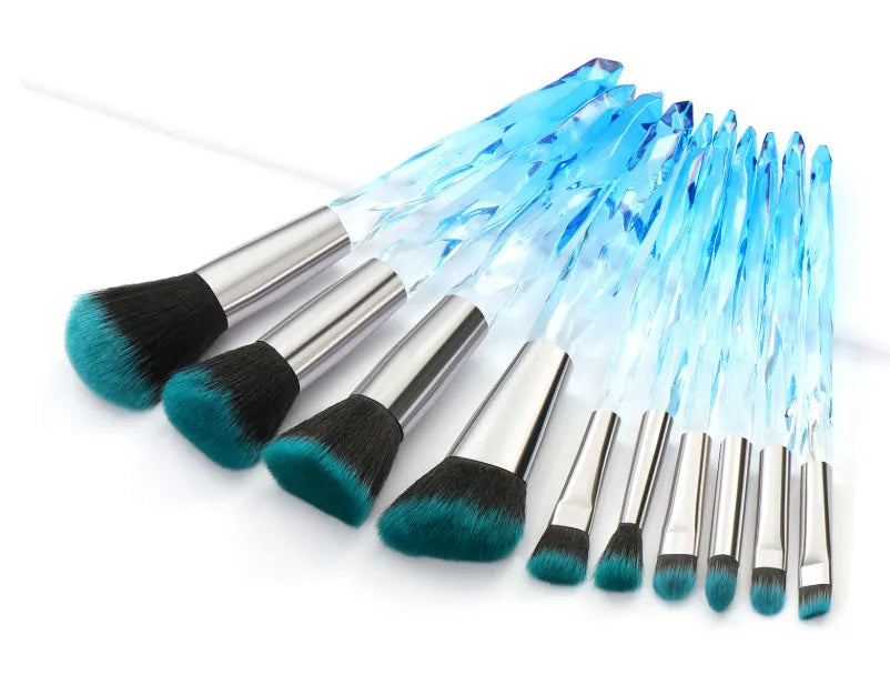 10 clear crystal diamond foundation brushes with artificial fibre bristles in four colour options