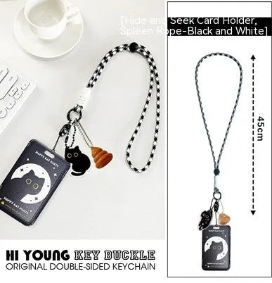 Black cat cartoon design plastic card holder with pendant attachment for bus subway student ID cards