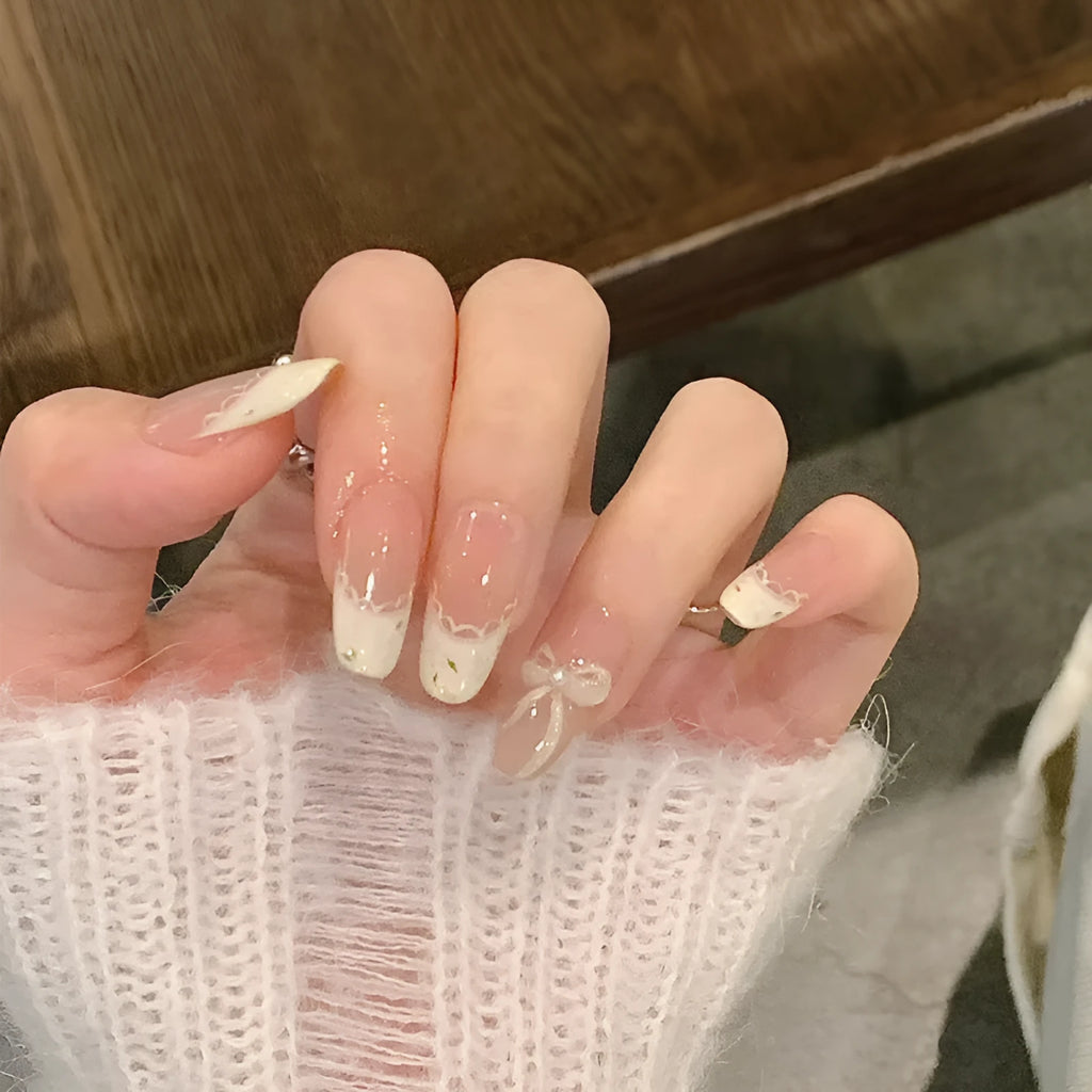 Set of press on false nails featuring a sweet girl cartoon design.