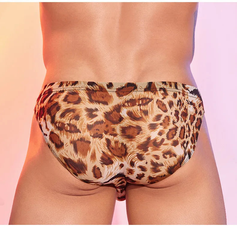 Men's leopard print low waist underpants in free size made from nylon fabric