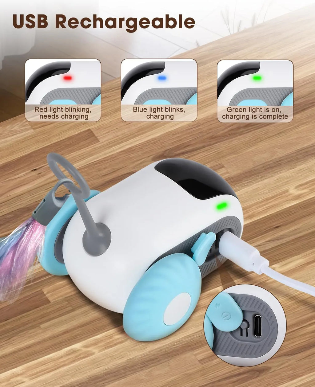 Blue and orange smart cat toy cars with remote control on home floor