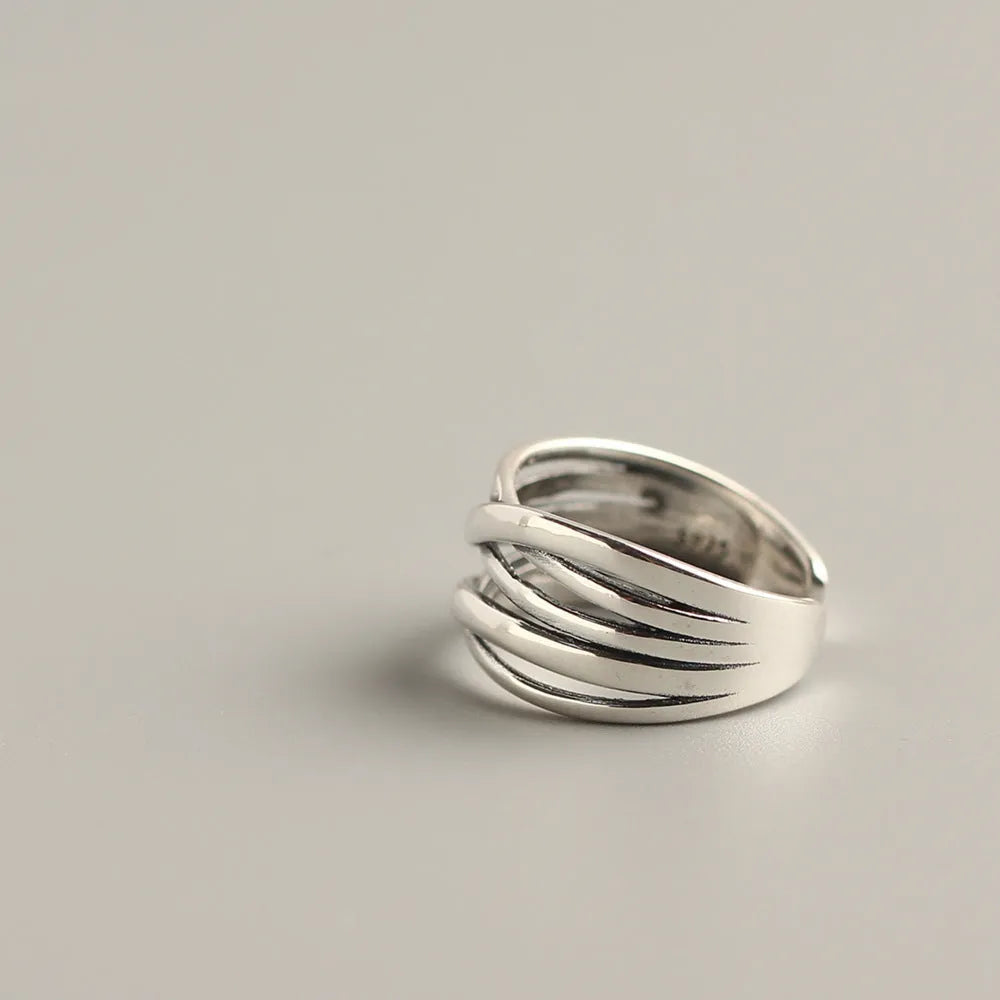 S925 sterling silver vintage weave ring with braided pattern and antique silver finish