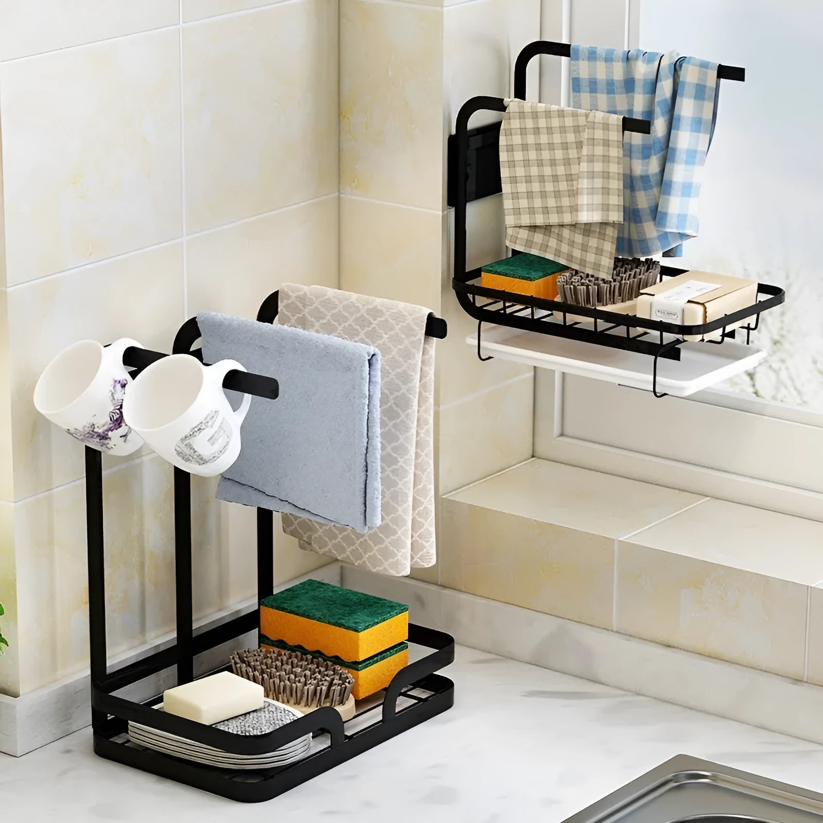 White foldable plastic kitchen draining storage rack shown in a new Chinese style design.