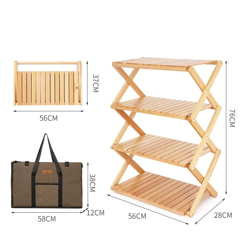 Solid wood folding camping table with storage bag for outdoor picnic barbecue beach use