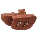 Black retro-style PU leather motorcycle side box saddlebag mounted on a bike.