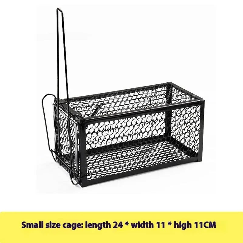 Automatic mouse cage trap with metal and plastic construction showing cage mechanism
