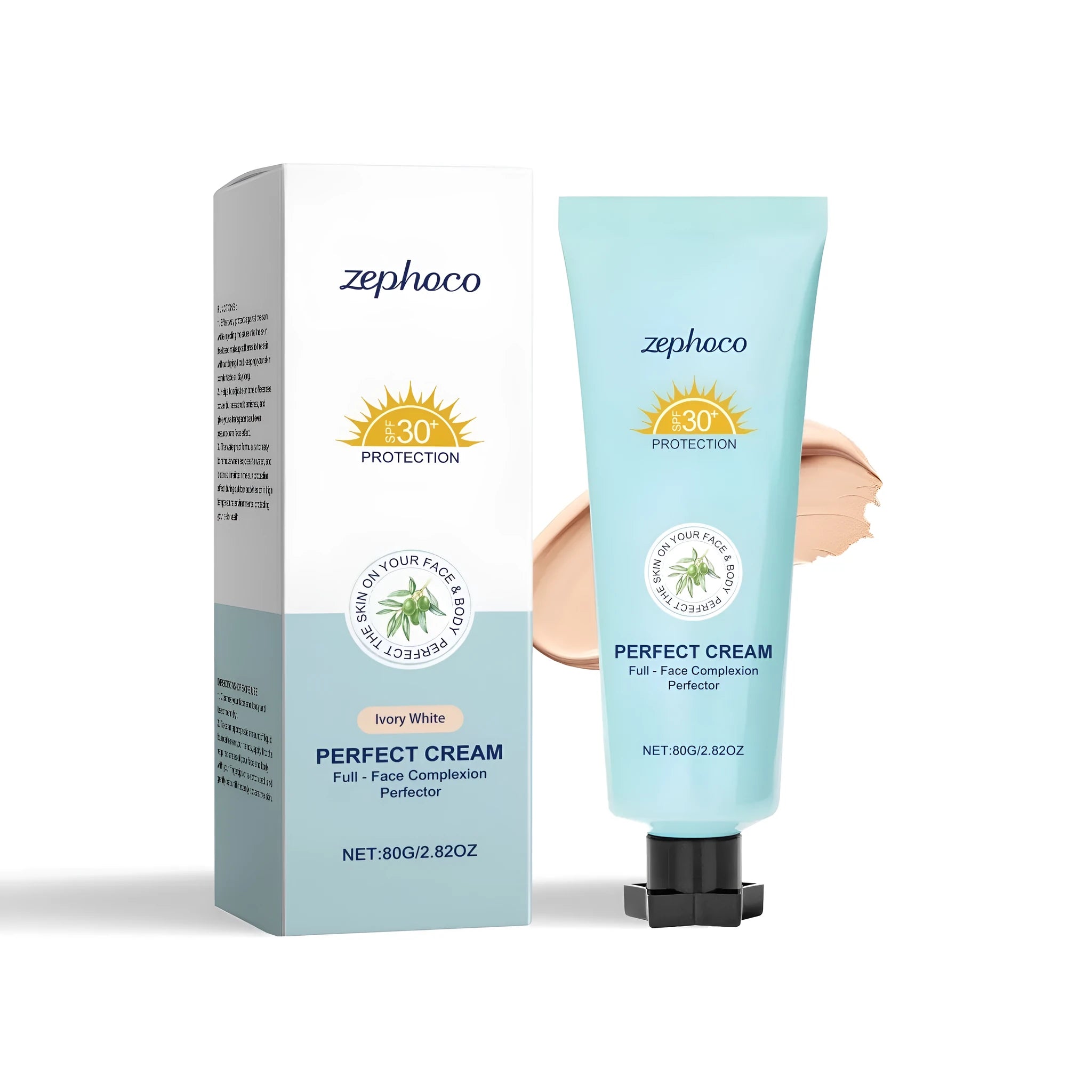 Curdling sunscreen moisturising liquid foundation bottle showing ivory white, natural colour, and dark skin shades