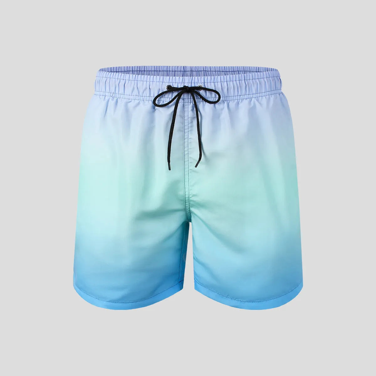 Men's gradient colour 3D printed mesh sports shorts on a manikin, showing the colour transition.