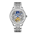 Men's business waterproof watch with 16mm case and steel or leather strap options in white or rose gold
