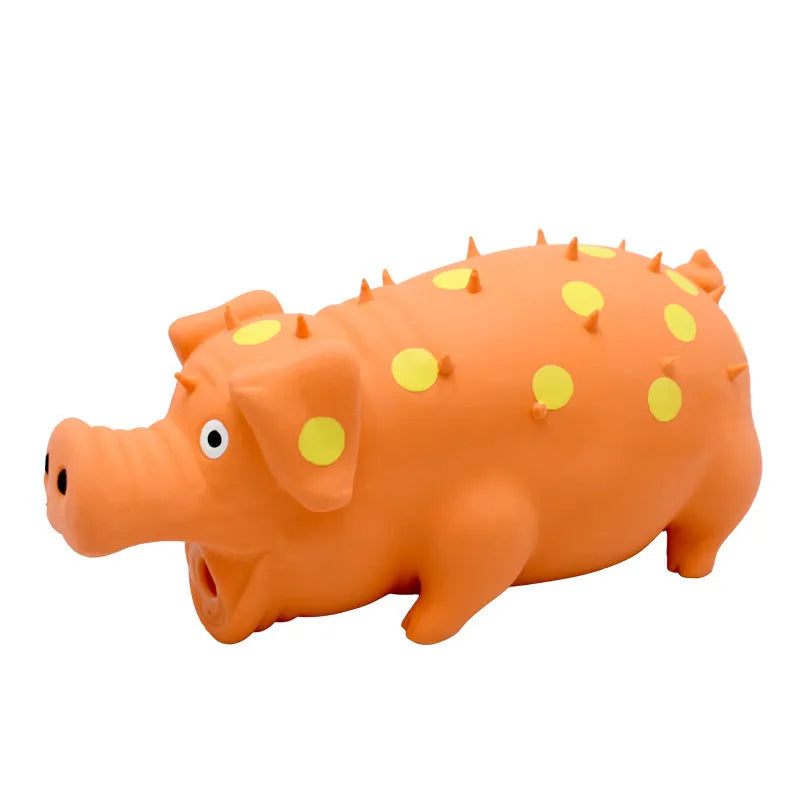 Latex pig-shaped dog chew toy with squeaker in assorted colours for aggressive chewers