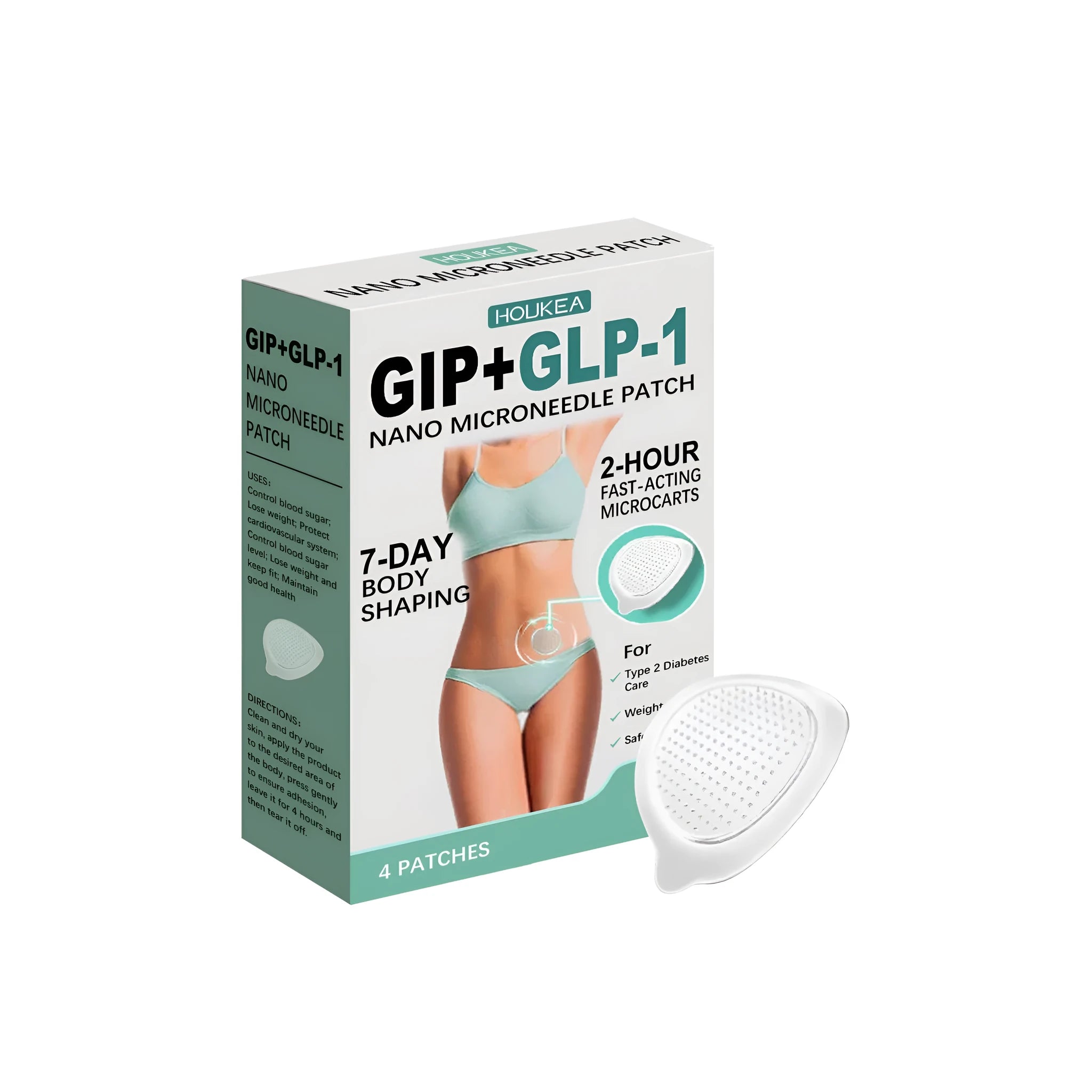 Pack of four individual nano microneedle patches for facial skincare treatment.