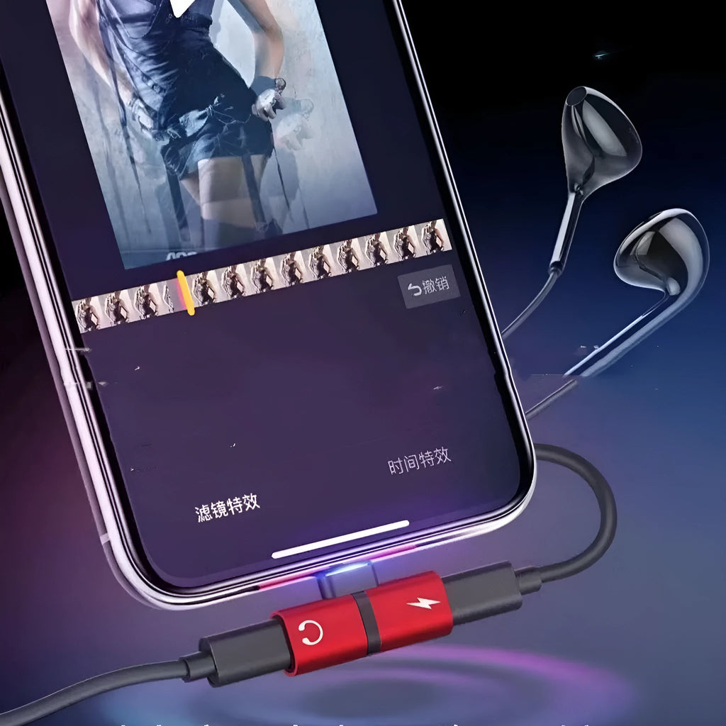 Simple Mobile Phone 2-in-1 Audio Adapter for Apple – alloy construction, black colour option