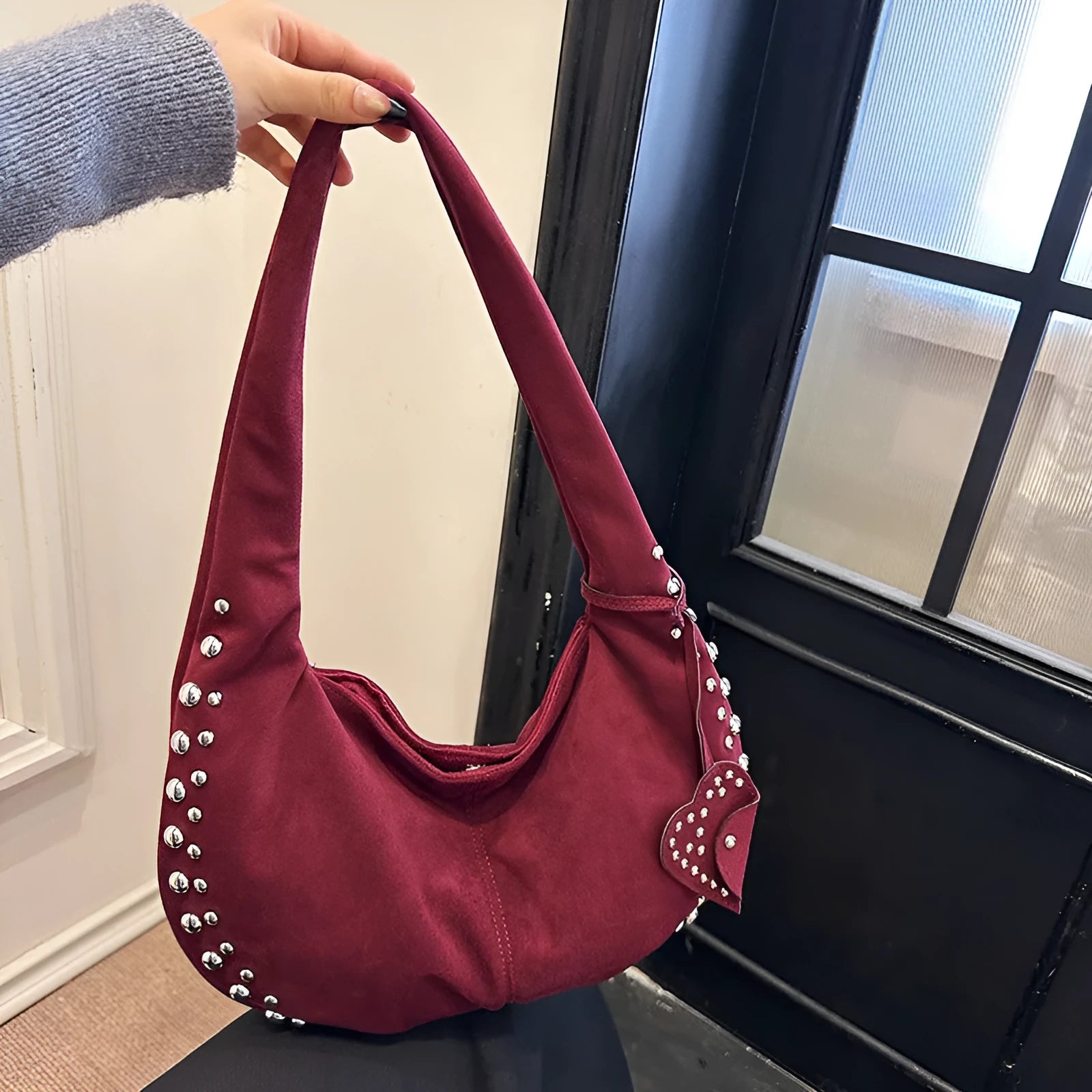 Soft plush women's retro tote handbag in strapless design showing colour options.