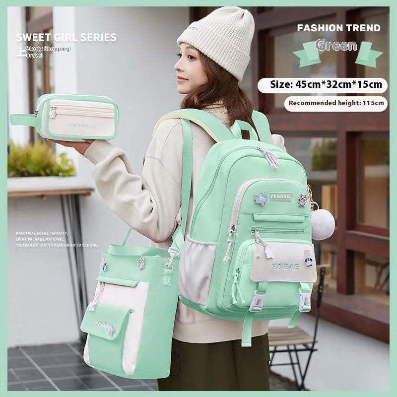 Waterproof school backpack for girls with spine protection in pink, blue, purple, red, black and fruit green colours