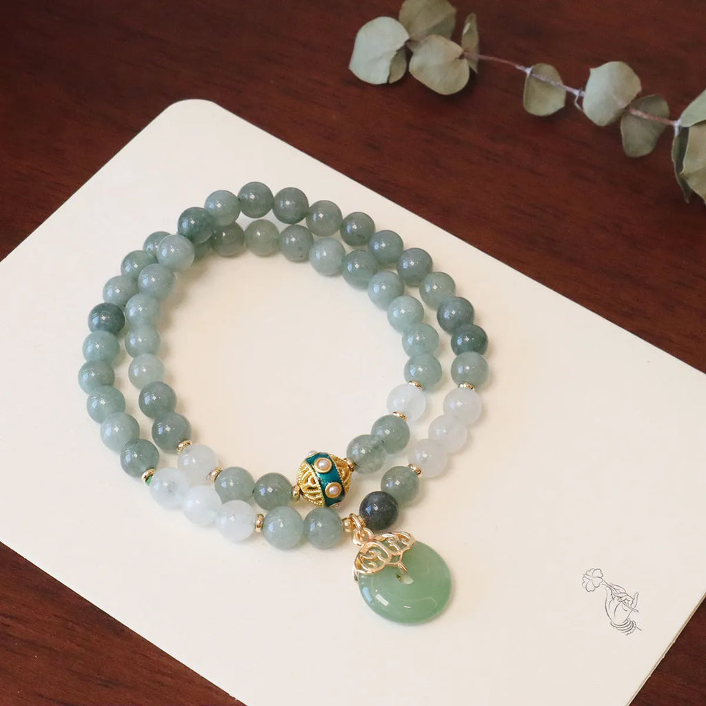 Women's Myanmar jade bracelet with safety buckle pendant and geometric crystal design