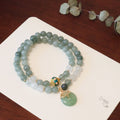 Women's Myanmar jade bracelet with safety buckle pendant and geometric crystal design