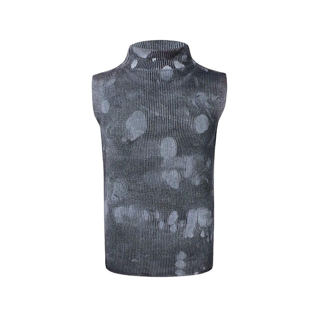Men's black silver pastebrushing wool texture sleeveless vest with stand collar