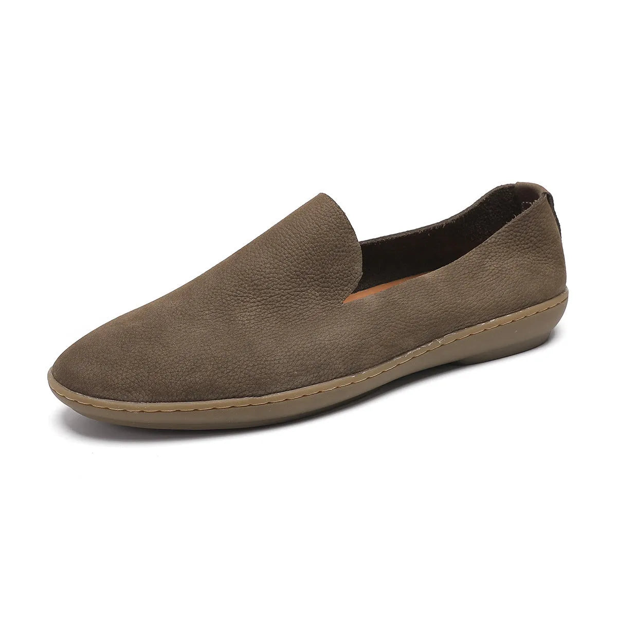 Men's handmade casual shoes in soft cowhide leather with wedge sole, shown in khaki colour
