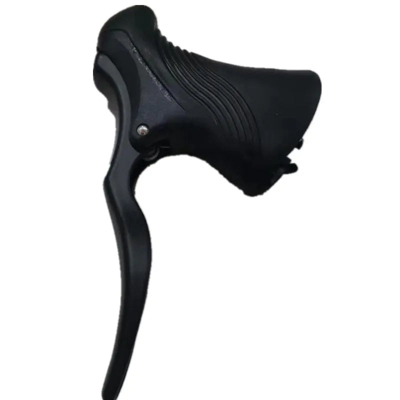 A pair of aluminium alloy road bicycle brake handles in black and black-silver colours.