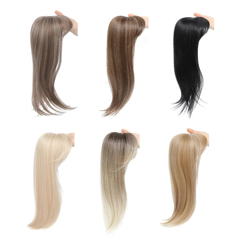 Synthetic clip-in hair extension with inner buckle fastener in one of six available colour styles.