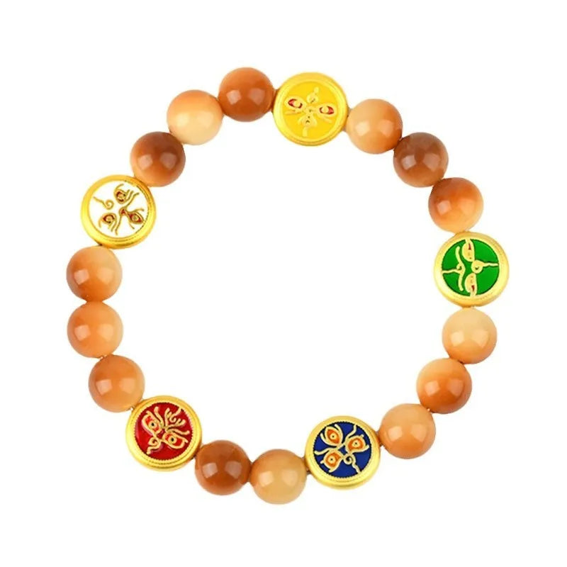 Handmade Bodhi seed bracelet in five directions, yellow round geometric beads, 14 to 17 inches, national style for women