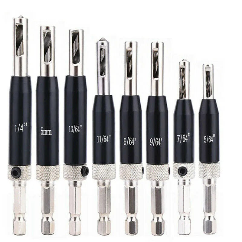 Black high speed steel hinge drill bit with hexagon handle for woodworking door and window hinge positioning