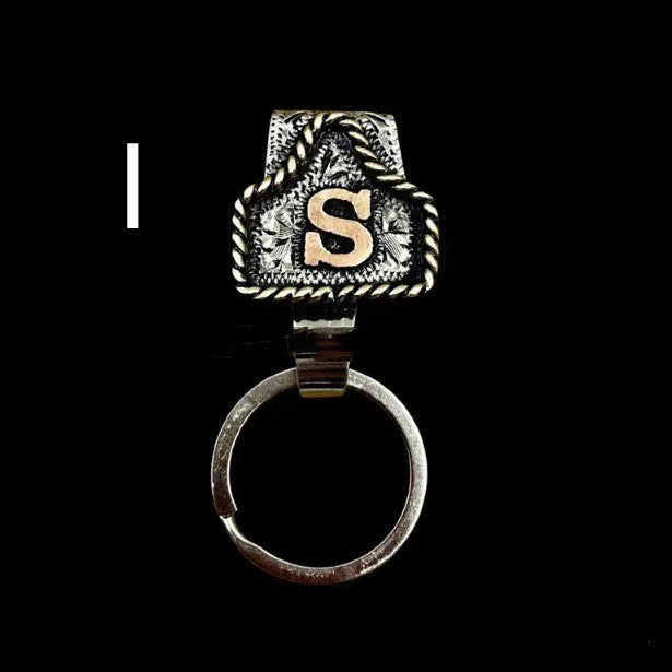 Handmade metal cow tag belt keychain in rustic design with multiple colour options
