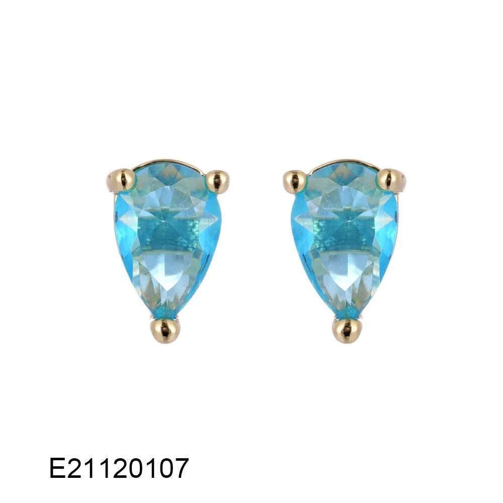 Brass gold-plated pear-shaped drop earrings with zircon crystals in a candy colour