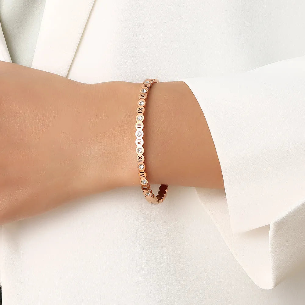 Titanium steel number bracelet with Korean style design in gold, rose gold or steel colour